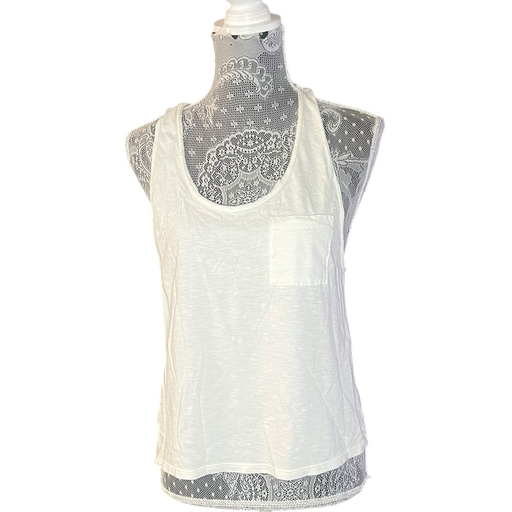 American Eagle White Sheer Pocket Tank Top | Size Small
